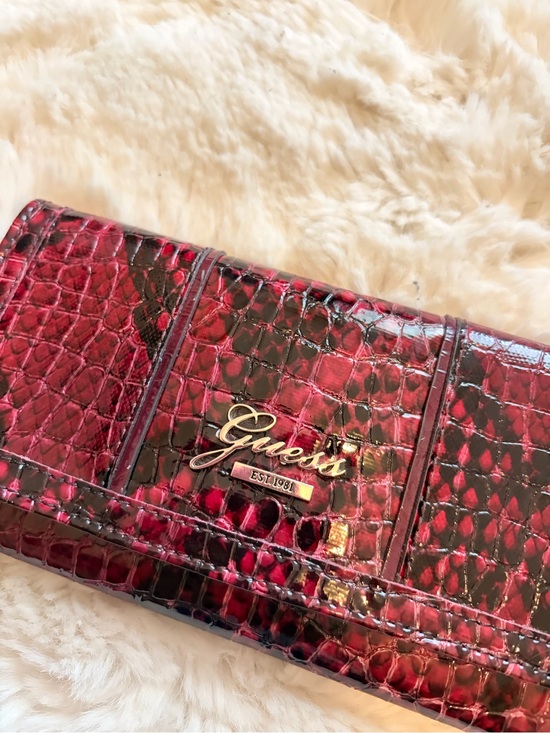 Guess Handbags - GUESS Burgundy Croc-Embossed Wallet with Black Accents